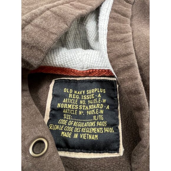 Old Navy Surplus Riverside Mens XL Brown Athletic Varsity Hoodie Thrashed Preppy - Picture 3 of 10